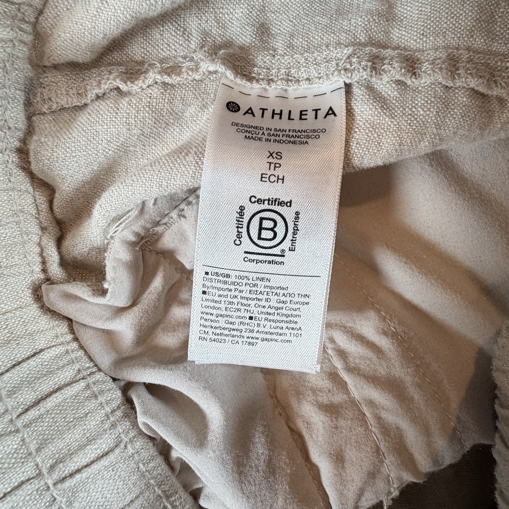 Athleta Retreat Linen Mid Rise 3" Short Undyed Size XS Beige Zip Pockets - Picture 7 of 8